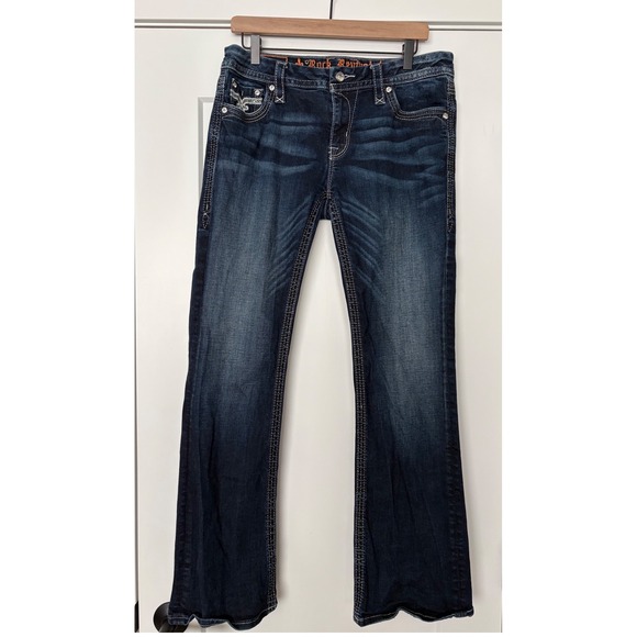 Rock Revival Denim - Rock Revival Western Y2K Iselin Easy Boot Jeans 31 Dark Wash Rhinestone